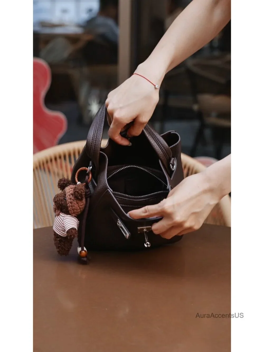Small Faux Leather Crossbody Bag Top Handle Purse Lock Accent Satchel